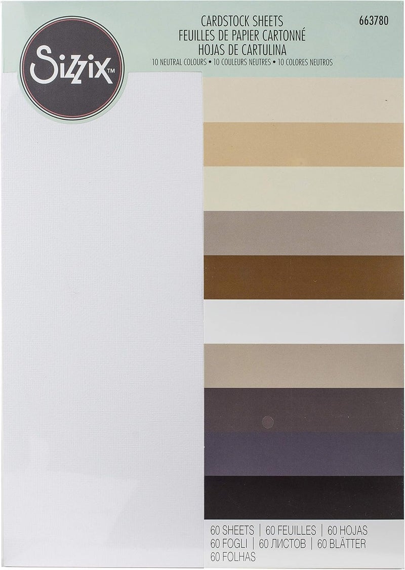 Sizzix Surfacez-Making Essential Cardstock Sheets 60PK (10 Colours Neutrals), Multicolour, 8 1/4" x 11 5/8" - Image 1